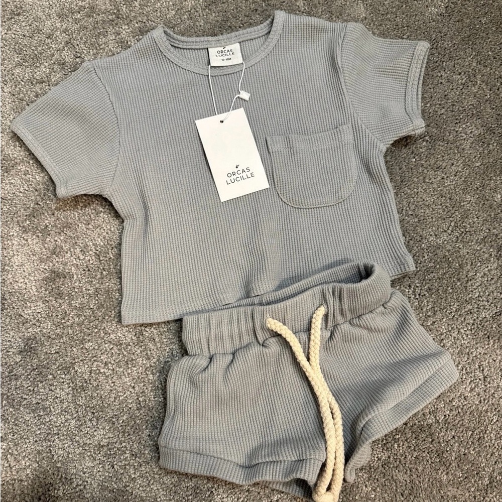 Orcas Lucille Light Gray Waffle Knit Short Set 12/18m